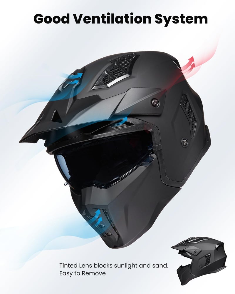 ILM خوذة دراجة نارية مفتوحة الوجه 3/4 للرجال والنساء، خوذة عتيقة مع واقي للوجه لدراجة مائية ATV سكوتر طراز DOT Z302 (أسود غير لامع، متوسط) - Image 5