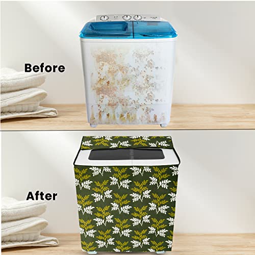 E-Retailer® Polyester Semi Automatic Washing Machine Cover With Zip Enclosure Suitable For 5kg to 8kg (Color-Leaf Green, Size-33x22x37 Inches) - Image 5