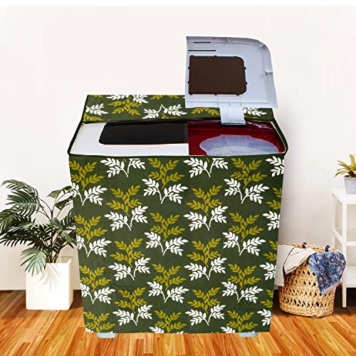 E-Retailer® Polyester Semi Automatic Washing Machine Cover With Zip Enclosure Suitable For 5kg to 8kg (Color-Leaf Green, Size-33x22x37 Inches) - Image 1