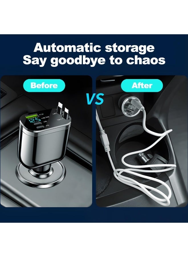 FDTY محول شاحن سيارة قابل للسحب 5 في 1 منفذ شحن سريع PD و USB مطور شاحن سيارة USB-C عالمي لأجهزة iPhone و Android - Image 4