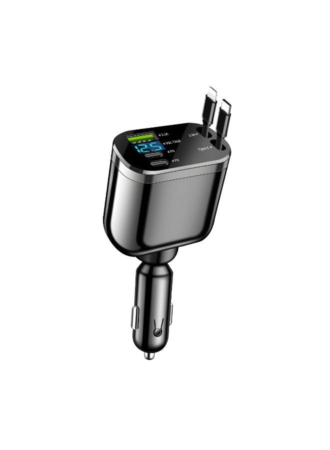 FDTY محول شاحن سيارة قابل للسحب 5 في 1 منفذ شحن سريع PD و USB مطور شاحن سيارة USB-C عالمي لأجهزة iPhone و Android - Image 1
