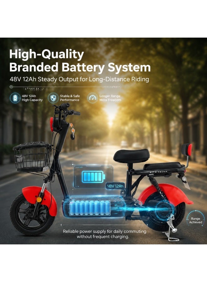 ITQAN RASEEL High-Speed Dual-Rider E scooter、E-bike for Adults– 60km Long Range, Two-Seater Design (with Basket) | 450W Grade A+ Motor | 48V 12Ah Battery | Top Speed ​​55 km/h | 150kg Load Capacity | Features Digital Display & LED Lighting System; an advanced, durable, and robust e-bike designed for comfortable urban commuting. - Image 3