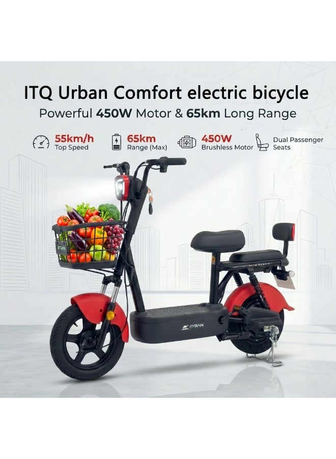 ITQAN RASEEL High-Speed Dual-Rider E scooter、E-bike for Adults– 60km Long Range, Two-Seater Design (with Basket) | 450W Grade A+ Motor | 48V 12Ah Battery | Top Speed ​​55 km/h | 150kg Load Capacity | Features Digital Display & LED Lighting System; an advanced, durable, and robust e-bike designed for comfortable urban commuting. - Image 2