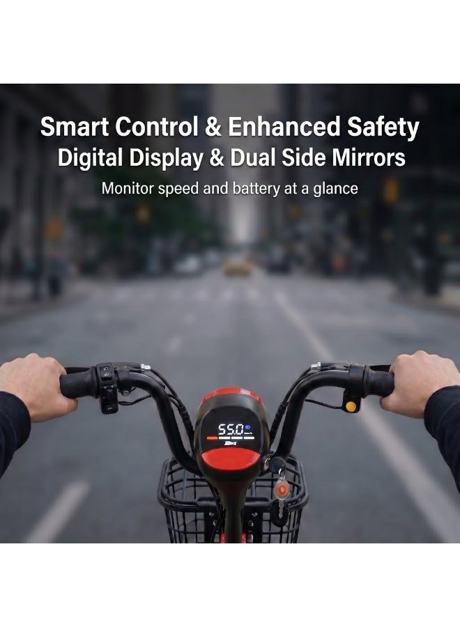 ITQAN RASEEL High-Speed Dual-Rider E scooter、E-bike for Adults– 60km Long Range, Two-Seater Design (with Basket) | 450W Grade A+ Motor | 48V 12Ah Battery | Top Speed ​​55 km/h | 150kg Load Capacity | Features Digital Display & LED Lighting System; an advanced, durable, and robust e-bike designed for comfortable urban commuting. - Image 4