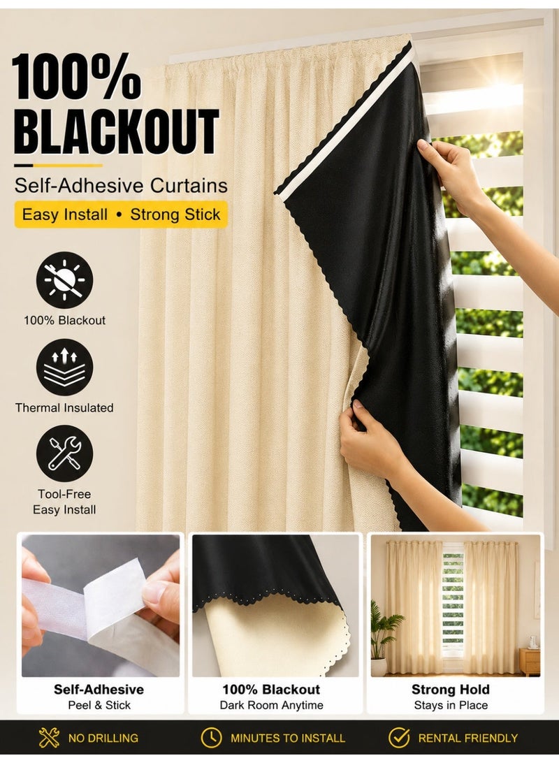 OHTEX HOME ستارة تعتيم 100%، طبقتان مع قماش شفاف، ذاتية اللصق وقابلة للحمل - Image 1