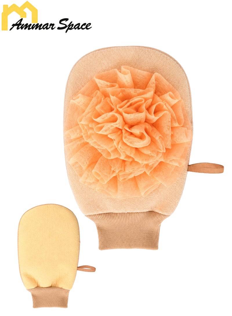 Ammar Space Exfoliating Bath Glove with Sponge, Double-Sided Body Scrubber for Shower, 22 × 14 cm-Orange - Image 1