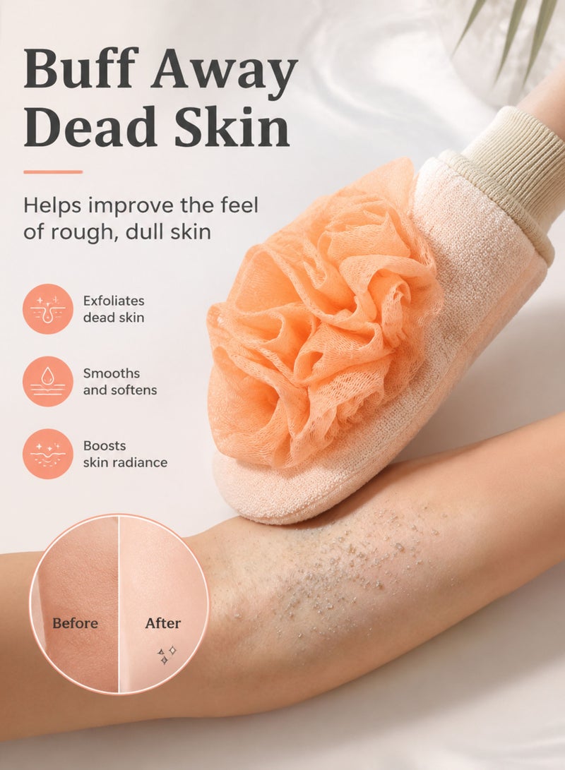Ammar Space Exfoliating Bath Glove with Sponge, Double-Sided Body Scrubber for Shower, 22 × 14 cm-Orange - Image 2