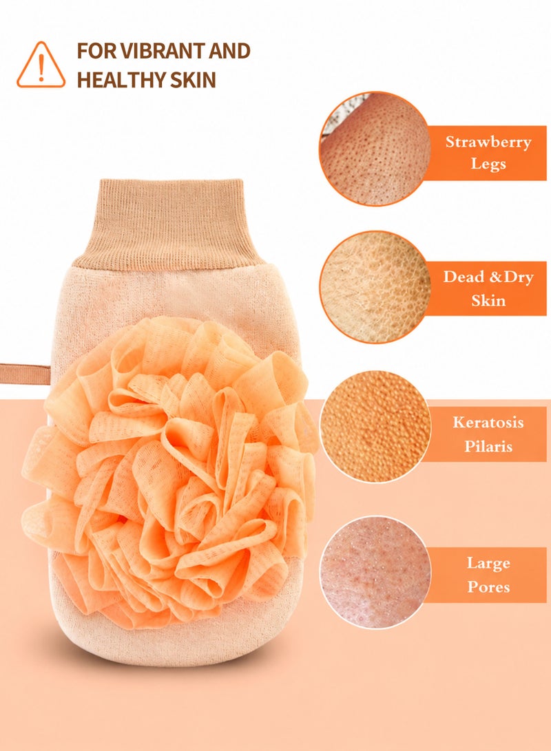 Ammar Space Exfoliating Bath Glove with Sponge, Double-Sided Body Scrubber for Shower, 22 × 14 cm-Orange - Image 5