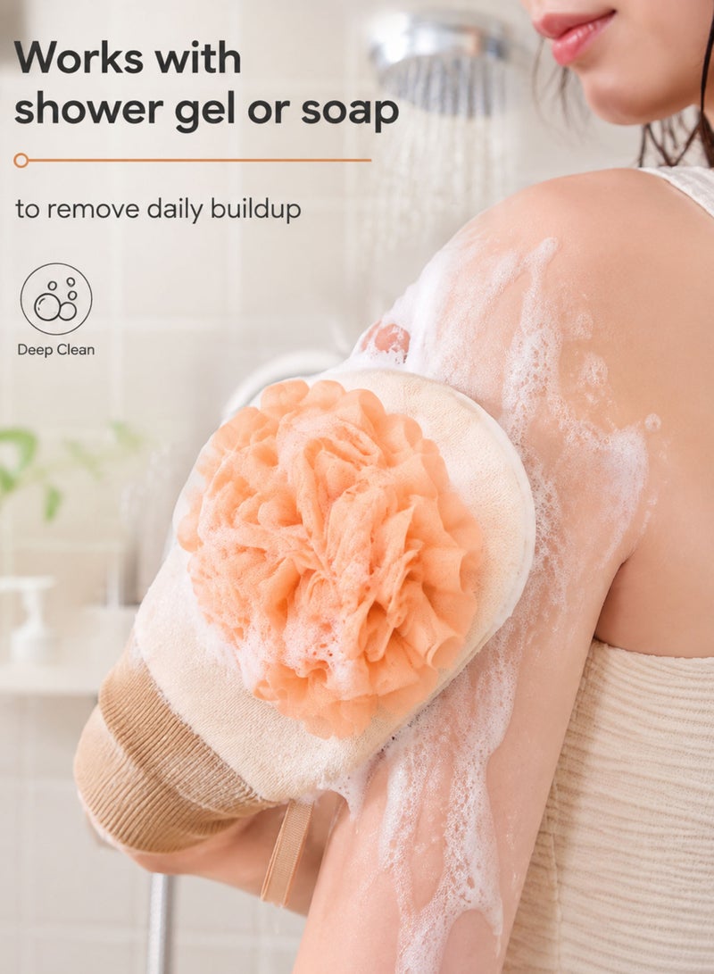 Ammar Space Exfoliating Bath Glove with Sponge, Double-Sided Body Scrubber for Shower, 22 × 14 cm-Orange - Image 3