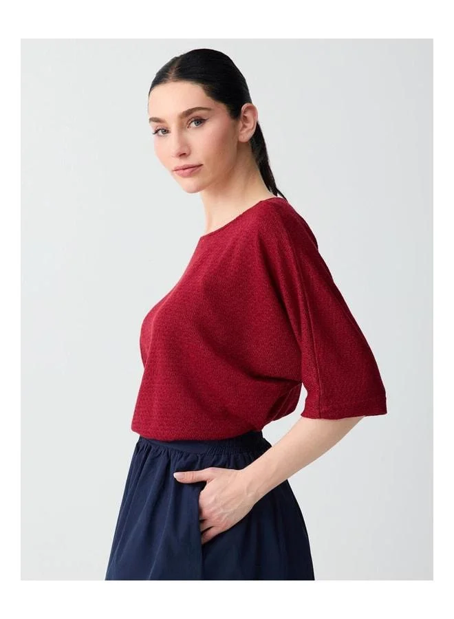 Jimmy Key Maroon Round Neck Truvakar Sleeve Comfortable Fit Knit Blouse.