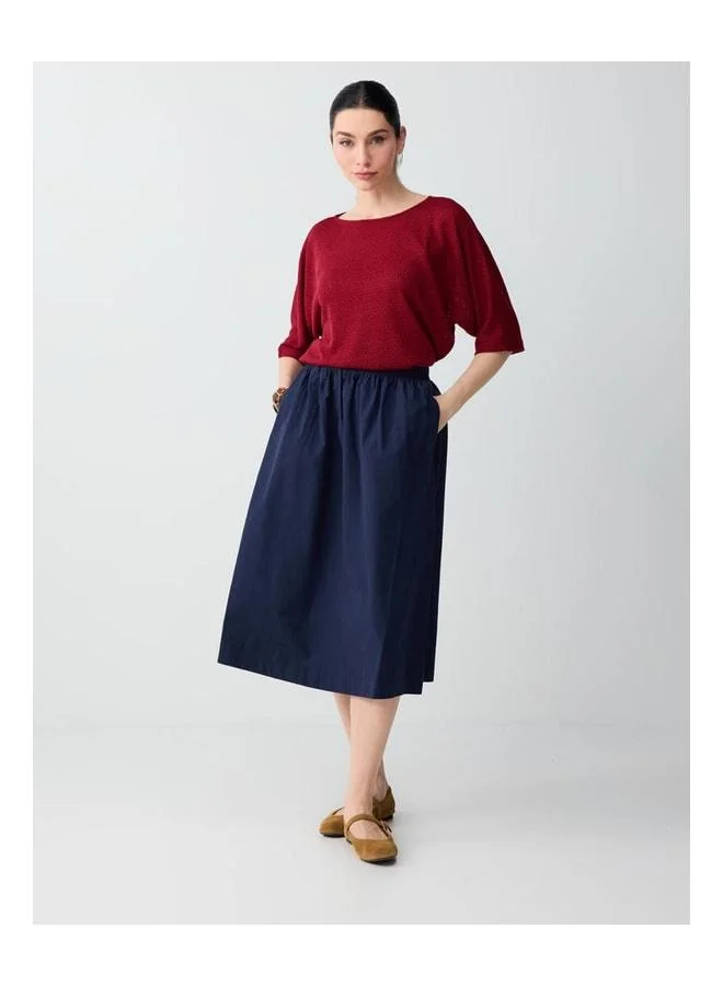 Jimmy Key Maroon Round Neck Truvakar Sleeve Comfortable Fit Knit Blouse.