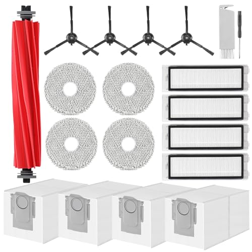 Spofan Accessories Kit Replacement for Roborock Q Revo/Qrevo 2R3W, QX Revo/QRT78 Robot Vacuum, 1 Main Brush, 4 Mop Pads, 4 HEPA Filters, 4 Black Side Brushes, 4 Dust Bags, 1 Cleaning Tool - Image 1