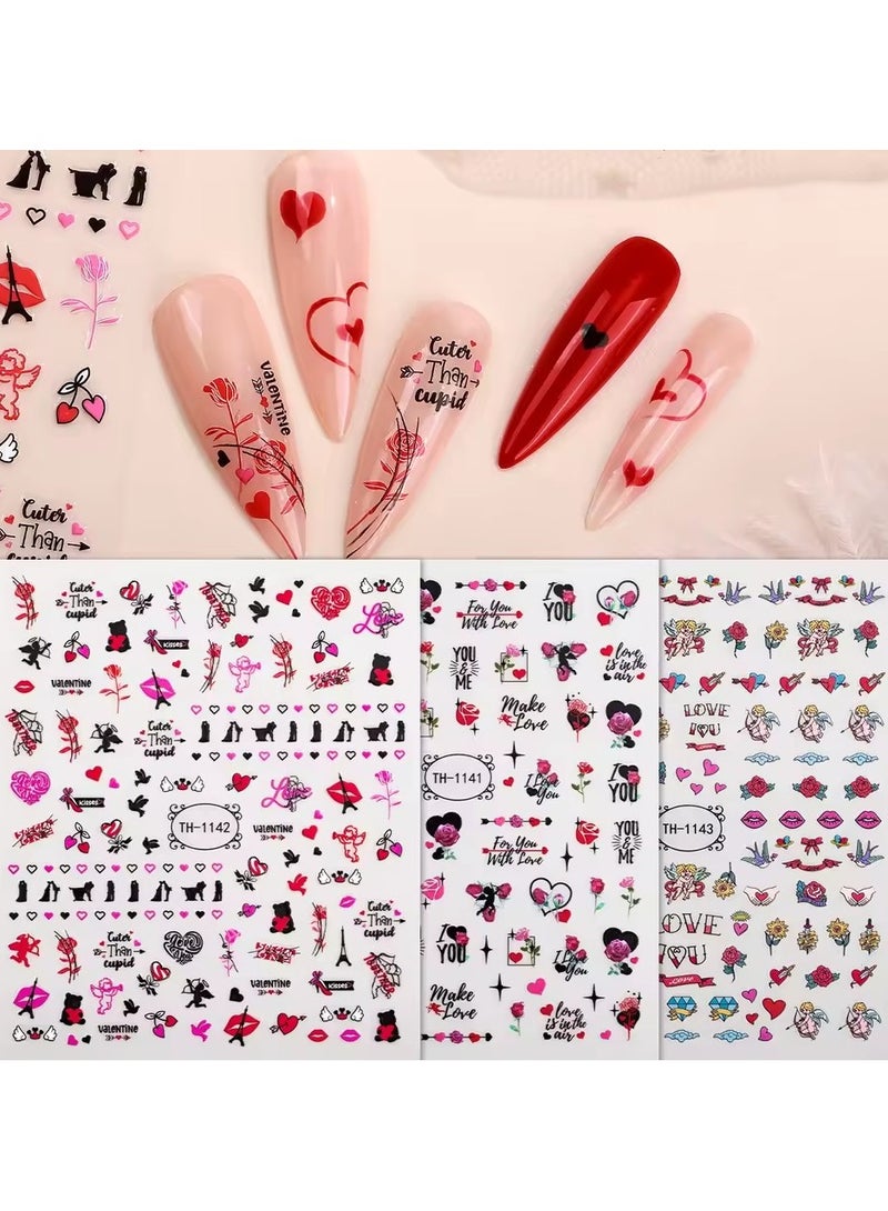 Goolsky 3pcs Valentine Heart Nail Art Sticker Love Letter Flower Cupid Nail Decals for Women DIY Manicure Decoration Accessories - Image 1