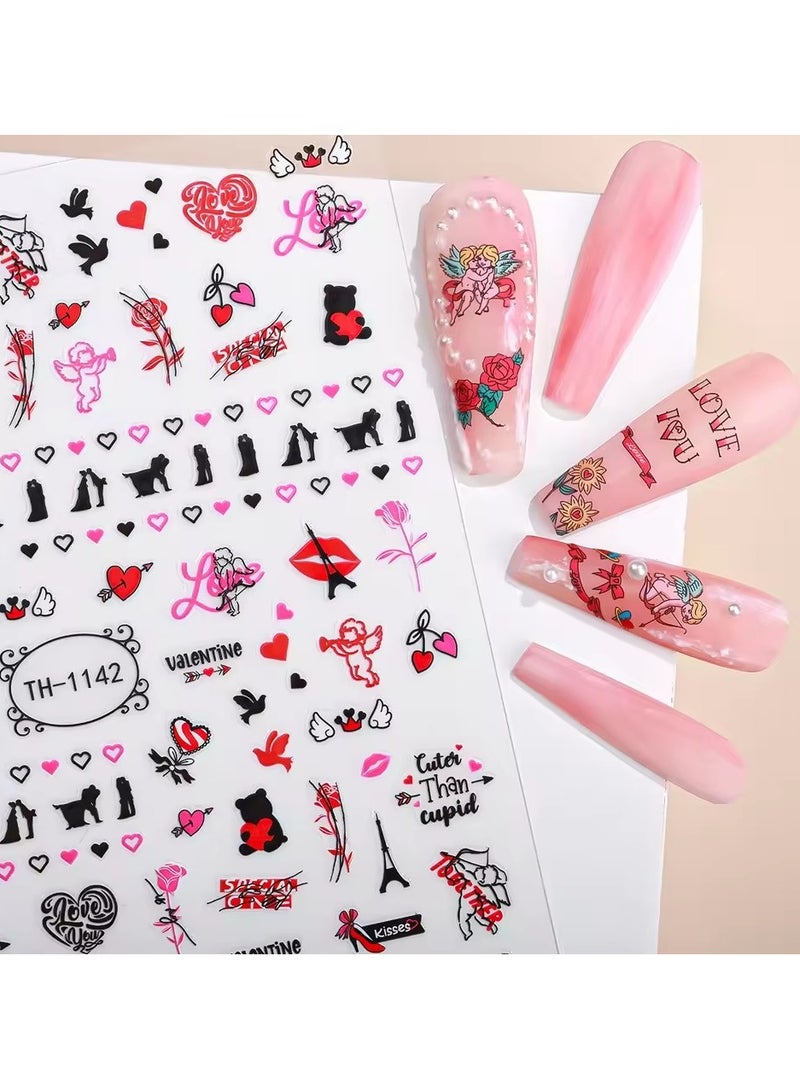 Goolsky 3pcs Valentine Heart Nail Art Sticker Love Letter Flower Cupid Nail Decals for Women DIY Manicure Decoration Accessories - Image 2