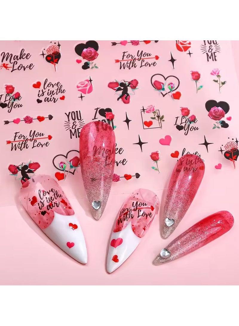 Goolsky 3pcs Valentine Heart Nail Art Sticker Love Letter Flower Cupid Nail Decals for Women DIY Manicure Decoration Accessories - Image 3