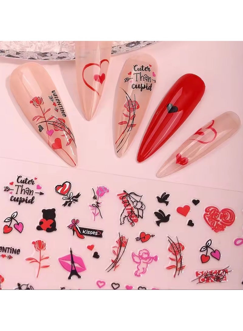 Goolsky 3pcs Valentine Heart Nail Art Sticker Love Letter Flower Cupid Nail Decals for Women DIY Manicure Decoration Accessories - Image 4