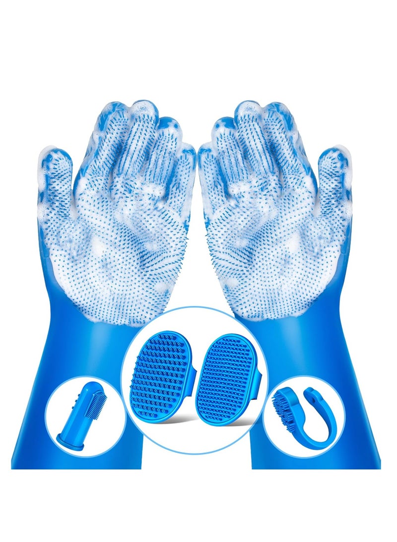 GUDOO طقم العناية بالحيوانات الأليفة 6 قطع: قفازات غسيل الكلاب، فرشاة استحمام الكلاب، فرشاة أسنان إصبعية للكلاب، قفازات استحمام الكلاب، فرشاة شامبو للحيوانات الأليفة، قفازات العناية بالحيوانات الأليفة، مستلزمات استحمام القطط، مستلزمات استحمام الكلاب. - Image 1