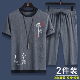 Mens Summer Casual Sportswear Ice Silk Set 555 Zen enlightenment suit gray - pzsku/ZE2E4ADF5CBD8200AF701Z/45/1746233153/13ecb542-a6c7-46cb-becf-ca442c3ccb80