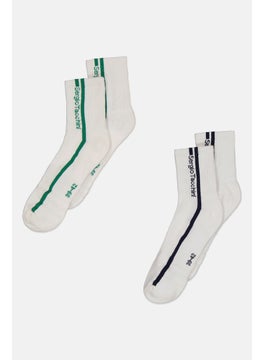 Men 2 Paires Brand Logo Crew Socks, White