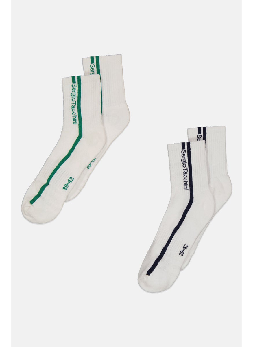 Sergio Tacchini - Men 2 Paires Brand Logo Crew Socks, White - Image 1