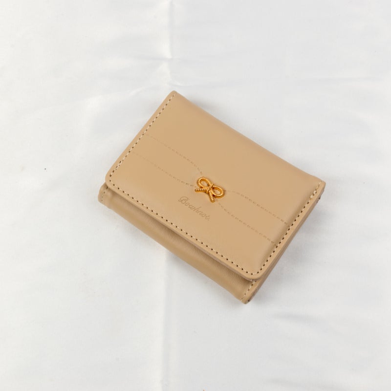 Leather Flip Wallet & Card Holder with Multiple Pockets - Beige - Image 1
