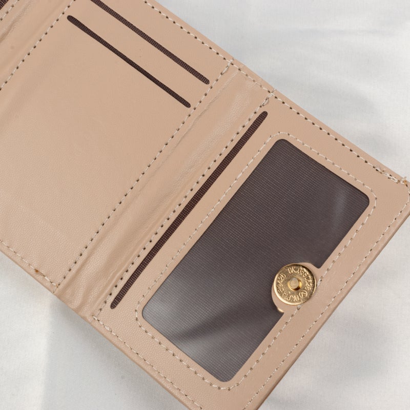 Leather Flip Wallet & Card Holder with Multiple Pockets - Beige - Image 3