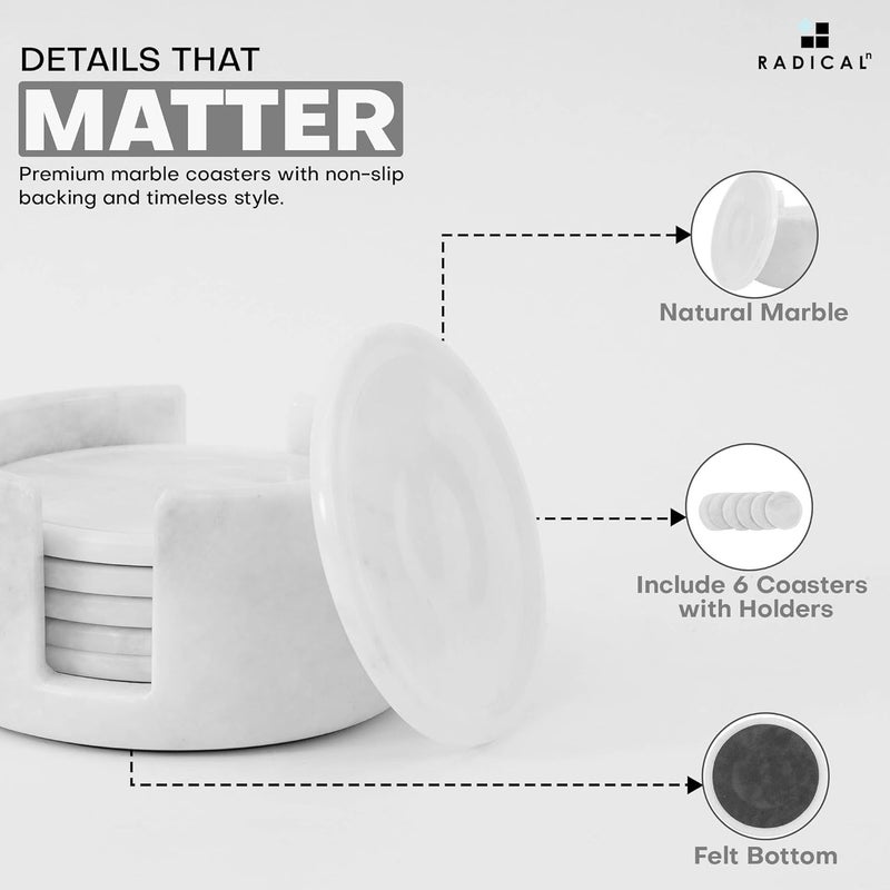 RADICALn Marble Coasters Set of 6 White 3.5 Inch Round Coaster for Drinks with Holder, Drink Coaster for Tabletop & Coffee Table Decor, Ideal Home Decor House Warming Gifts - Image 5