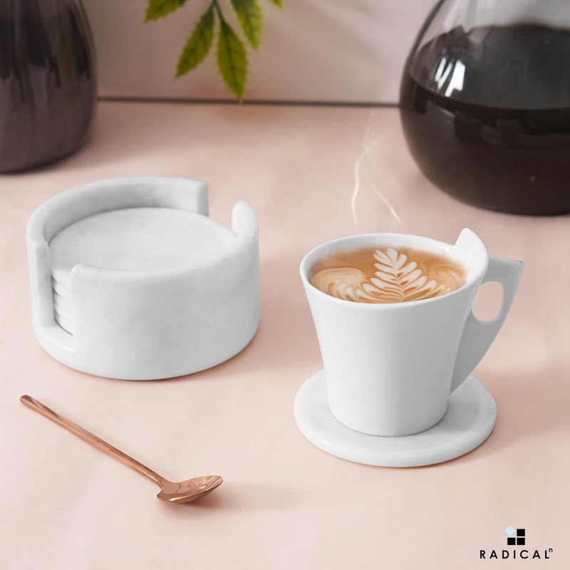 RADICALn Marble Coasters Set of 6 White 3.5 Inch Round Coaster for Drinks with Holder, Drink Coaster for Tabletop & Coffee Table Decor, Ideal Home Decor House Warming Gifts - Image 2