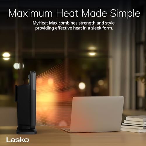 Lasko MyHeat Max Portable Ceramic Space Heater, Tip Over Switch, Overheat Protection, 2 Heat Settings, Adjustable Thermostat, Timer, for Indoor Use, Home, Office, 9 Inches, 1500W, Black, CD09101 - Image 4