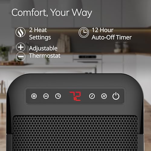 Lasko MyHeat Max Portable Ceramic Space Heater, Tip Over Switch, Overheat Protection, 2 Heat Settings, Adjustable Thermostat, Timer, for Indoor Use, Home, Office, 9 Inches, 1500W, Black, CD09101 - Image 5