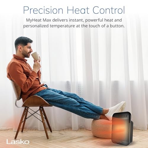 Lasko MyHeat Max Portable Ceramic Space Heater, Tip Over Switch, Overheat Protection, 2 Heat Settings, Adjustable Thermostat, Timer, for Indoor Use, Home, Office, 9 Inches, 1500W, Black, CD09101 - Image 2