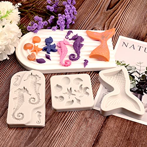 SAKOLLA Mermaid Theme Cake Fondant Mold - Seahorse Seashell Starfish Mermaid Tail Silicone Mold for Cake Decoration, Chocolate, Candy, Polymer Clay, Cupcake Decor, Sugar Craft - Image 5