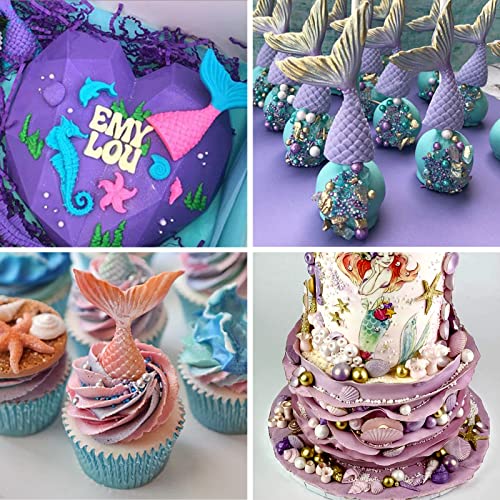 SAKOLLA Mermaid Theme Cake Fondant Mold - Seahorse Seashell Starfish Mermaid Tail Silicone Mold for Cake Decoration, Chocolate, Candy, Polymer Clay, Cupcake Decor, Sugar Craft - Image 3