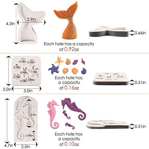 SAKOLLA Mermaid Theme Cake Fondant Mold - Seahorse Seashell Starfish Mermaid Tail Silicone Mold for Cake Decoration, Chocolate, Candy, Polymer Clay, Cupcake Decor, Sugar Craft - Image 4