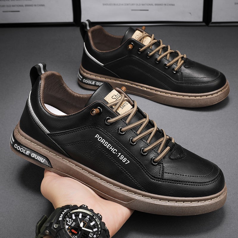 Mens Four Seasons Breathable Sneakers Casual Shoes Fashion Sports Shoes White Shoes Korean Leather Shoes Special Offer Mens Shoes Black 