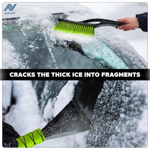 Autovir 27" Snow Brush and Ice Scrapers for Car Windshield (1 Pack), Window Ice and Snow Scraper with Ergonomic Foam Grip, Snow Windshield Scraper with Aluminum Body, Winter Car Accessories (Green) - Image 4