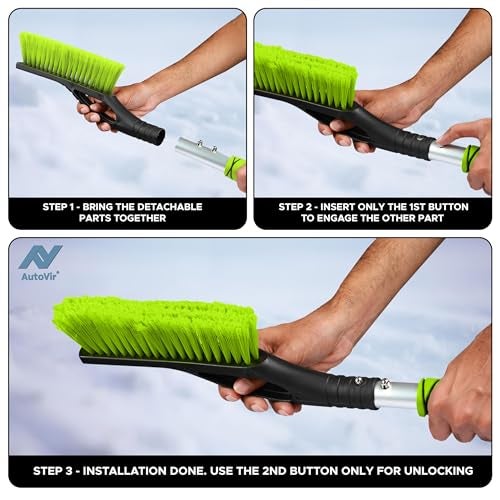 Autovir 27" Snow Brush and Ice Scrapers for Car Windshield (1 Pack), Window Ice and Snow Scraper with Ergonomic Foam Grip, Snow Windshield Scraper with Aluminum Body, Winter Car Accessories (Green) - Image 5