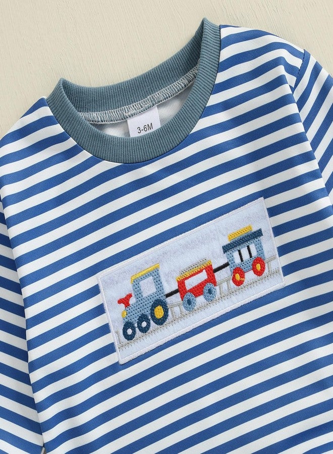 Socutebabe ملابس أطفال رضع من Socutebabe، ملابس خريف وشتاء للأطفال الرضع، كنزات بأكمام طويلة وياقة دائرية مطرزة، بنطلونات، مقاس 0-3 سنوات (أزرق، 2-3 سنوات) - Image 5