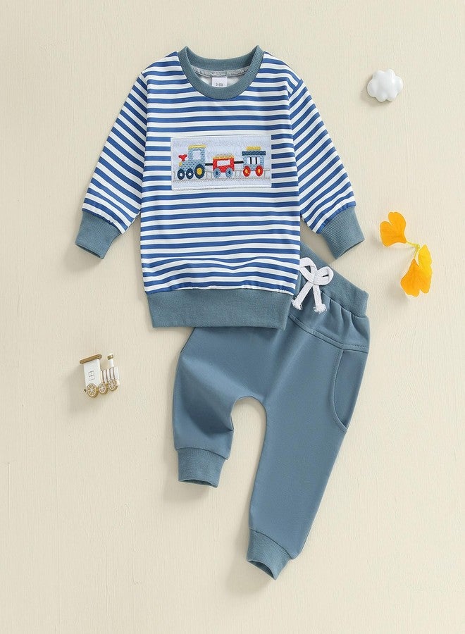 Socutebabe ملابس أطفال رضع من Socutebabe، ملابس خريف وشتاء للأطفال الرضع، كنزات بأكمام طويلة وياقة دائرية مطرزة، بنطلونات، مقاس 0-3 سنوات (أزرق، 2-3 سنوات) - Image 4