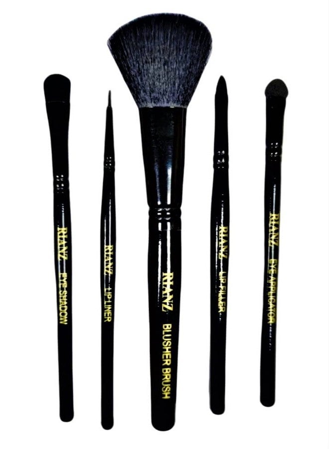 RIANZ Makeup Brush Cosmetic Brushes Kit - Black - Set of 5 - Image 2