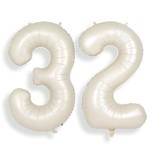 SUWEN 40 Inch Large Cream White 32 Balloon Numbers Big Foil Helium Number Balloons 09 Jumbo Happy 32nd Mylar Birthday Party Decorations for Women or men 23 Anniversary Party Supplies - Image 1