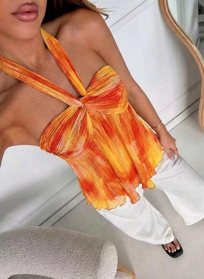 Take Two Pleated Multi-Color Halter Neck Cami Top