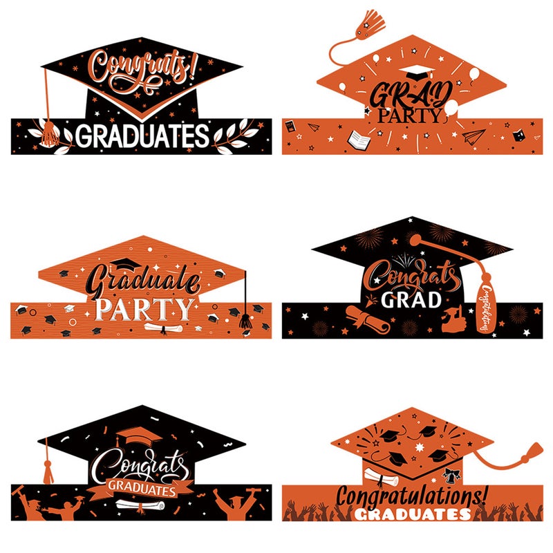 Graduation paper hat, graduation season hat, 2025 graduation party decoration photo accessories, graduation party shooting prop paper crown 6PCS,orange - Image 1