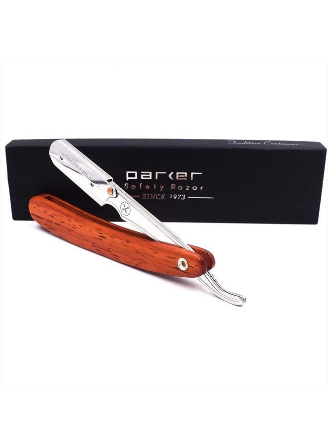 Parker Safety Razor Parker SRRW, Rosewood Wood Handle Straight Edge Barber Razor with Stainless Steel Blade Arm for Professionals, 5 Blades Included - Image 4