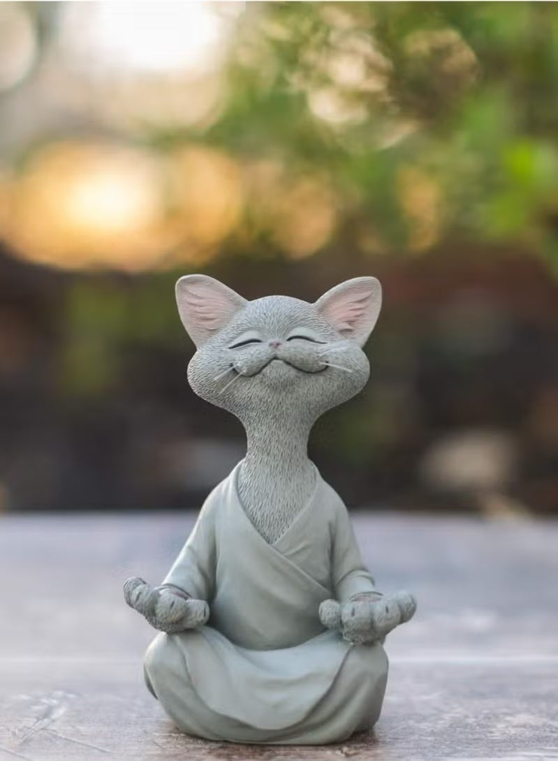 جيفت تمثال قطة رمادي، ديكور يوغا وتأمل، هدية مثالية لمحبي القطط - Image 3
