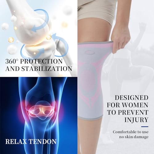 Domaste Sports Slim Knee Braces for Women - No-Slip Knee Compression Sleeve for Dance, Yoga, Knee Support for Knee Pain, Joint Pain Relief(Crystal Rose, L, Pack of 1) - Image 4