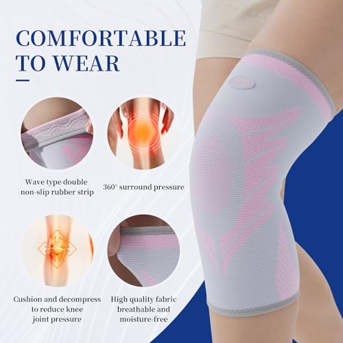 Domaste Sports Slim Knee Braces for Women - No-Slip Knee Compression Sleeve for Dance, Yoga, Knee Support for Knee Pain, Joint Pain Relief(Crystal Rose, L, Pack of 1) - Image 2