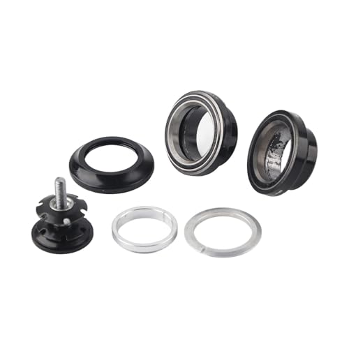 VGEBY Headset, Bike Bearing Headset Solid Aluminum Alloy Tapered Stack Headset Head Tube Straight Steerer Fork Bearing(Black) 1 1/8 Headset Threadless 1 1/8 Headset Threadless - Image 1