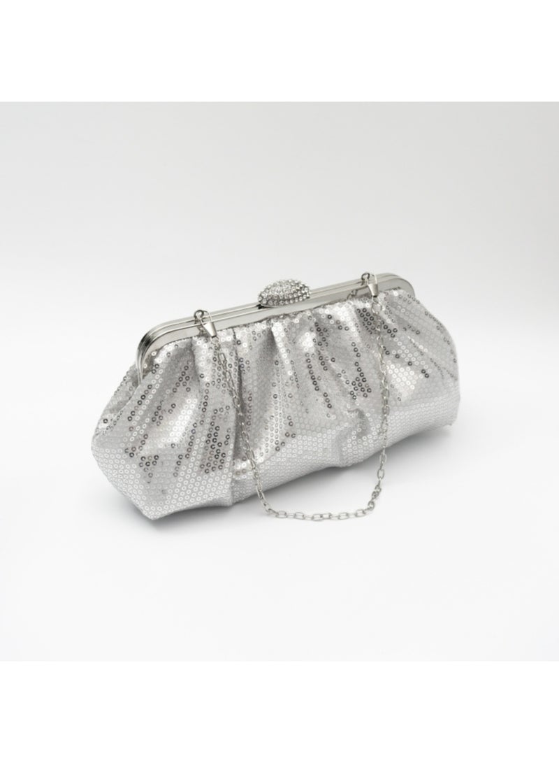 Women's Evening Bag Solid Color Fish Scale Sequins Pleated Clutch Bag Sparkly Handbag Shoulder Bag with Removable Chain, Crossbody Bag for Formal Dress Bride Wedding Prom Party - Image 1