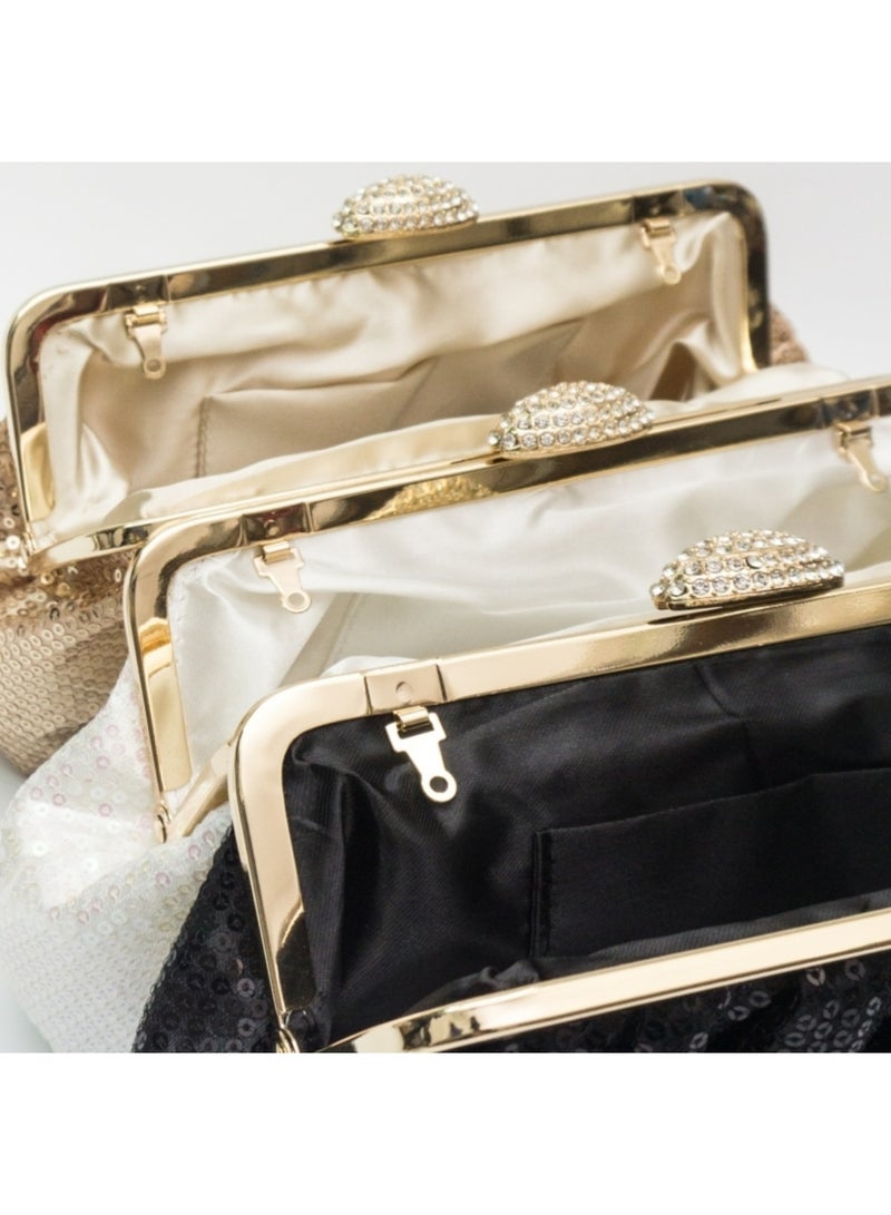 Women's Evening Bag Solid Color Fish Scale Sequins Pleated Clutch Bag Sparkly Handbag Shoulder Bag with Removable Chain, Crossbody Bag for Formal Dress Bride Wedding Prom Party - Image 5